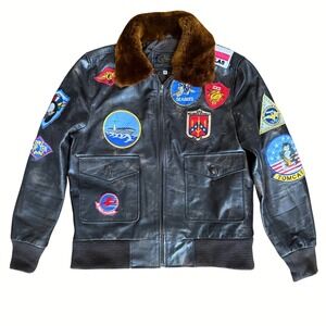 Quality Leathers Factory G-1 Flight Jacket Brown Leather Bomber Patches Mens M